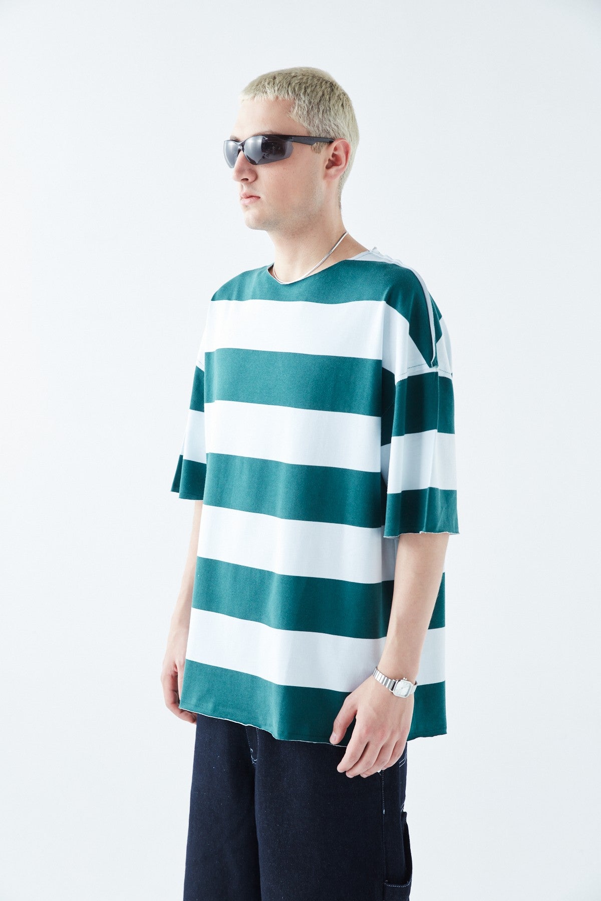 Oversized 100% Cotton T-Shirt with Digital Print Stripes