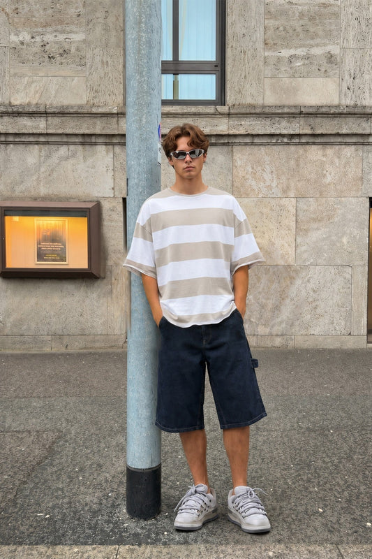 Oversized 100% Cotton T-Shirt with Digital Print Stripes