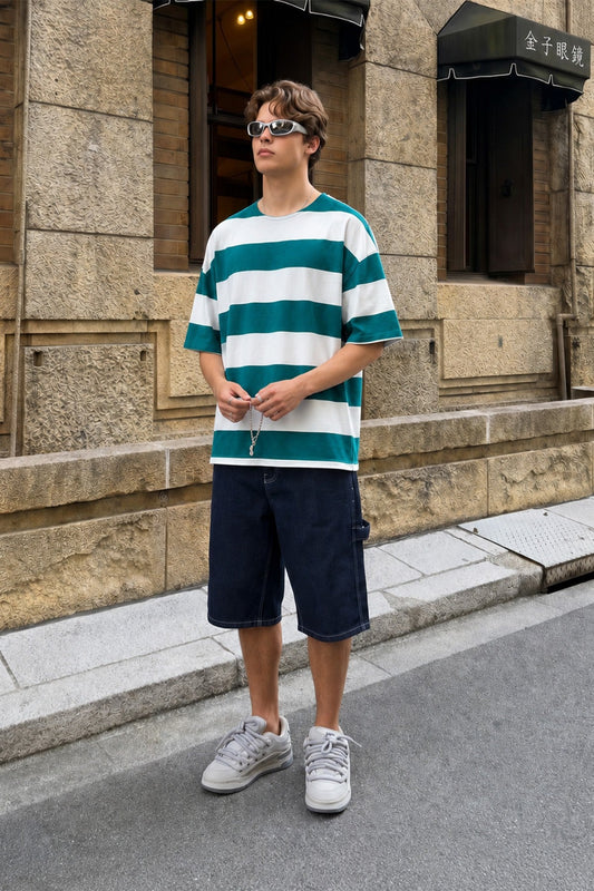 Oversized 100% Cotton T-Shirt with Digital Print Stripes