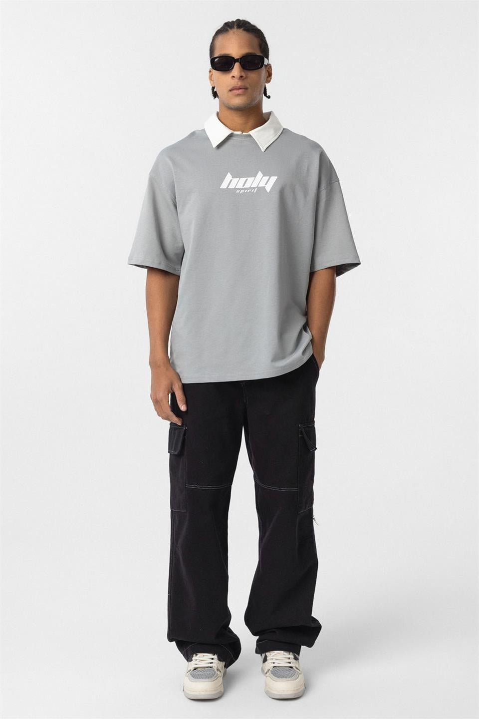 Oversized Printed T-Shirt with a Polo Collar