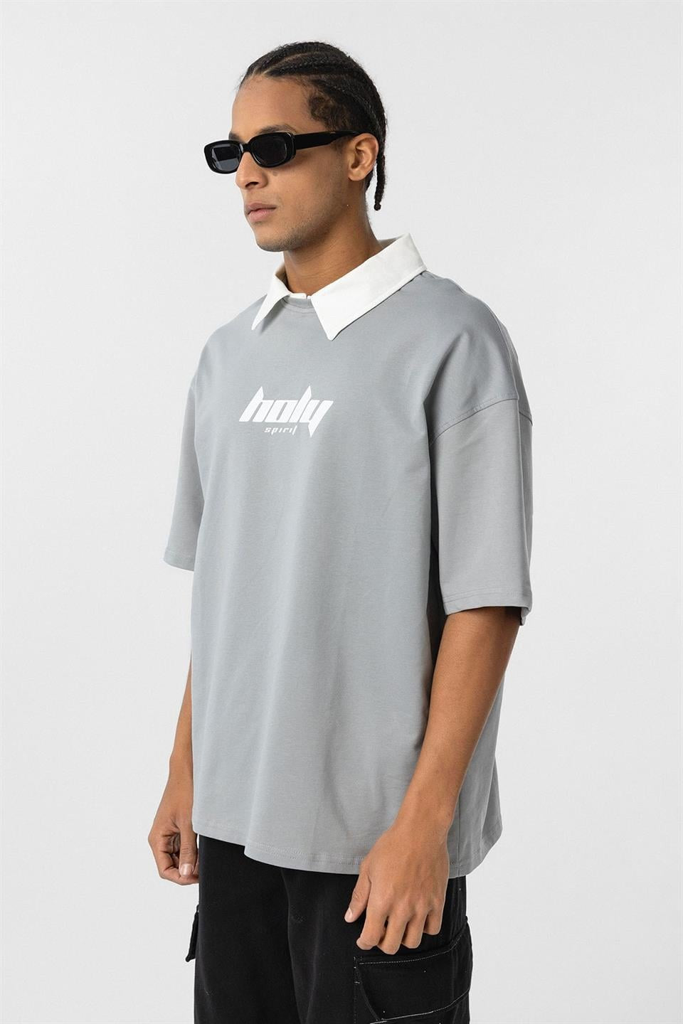 Oversized Printed T-Shirt with a Polo Collar