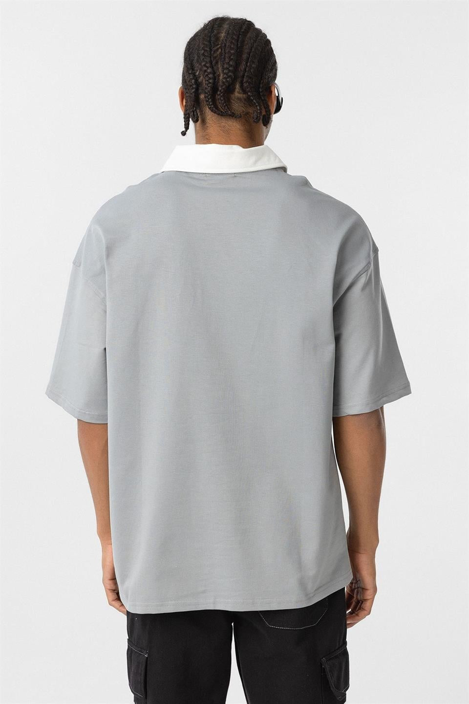 Oversized Printed T-Shirt with a Polo Collar