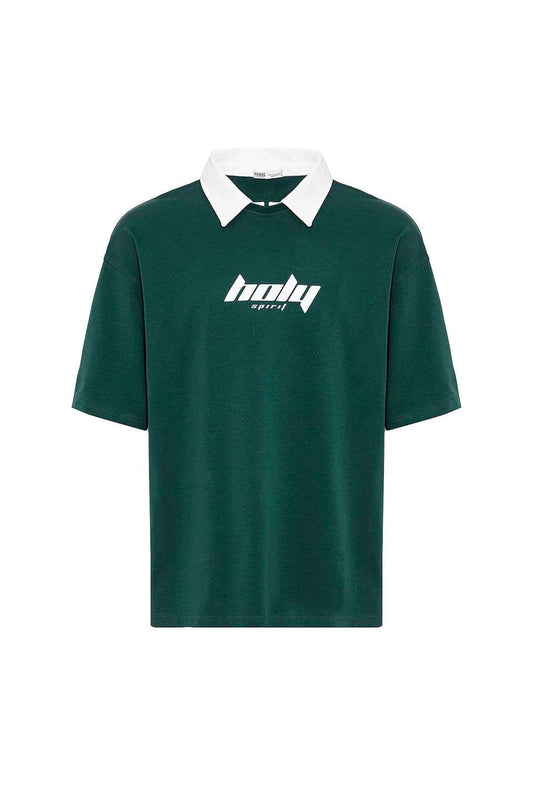 Oversized Printed T-Shirt with a Polo Collar