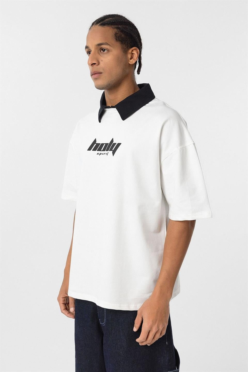 Oversized Printed T-Shirt with a Polo Collar