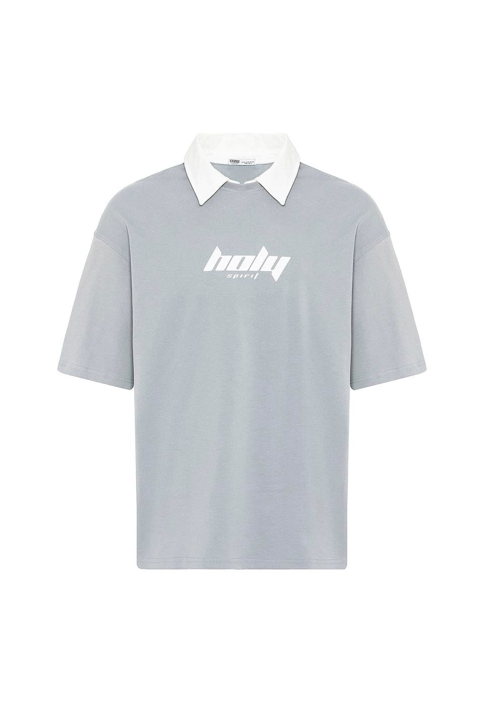 Oversized Printed T-Shirt with a Polo Collar