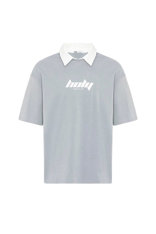 Oversized Printed T-Shirt with a Polo Collar