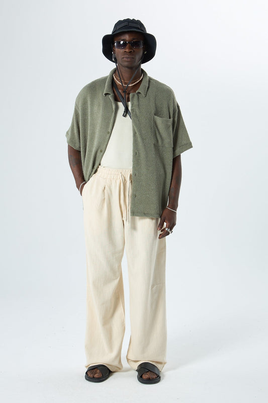 Oversized Towel-Weave Short-Sleeve Single-Pocket Shirt