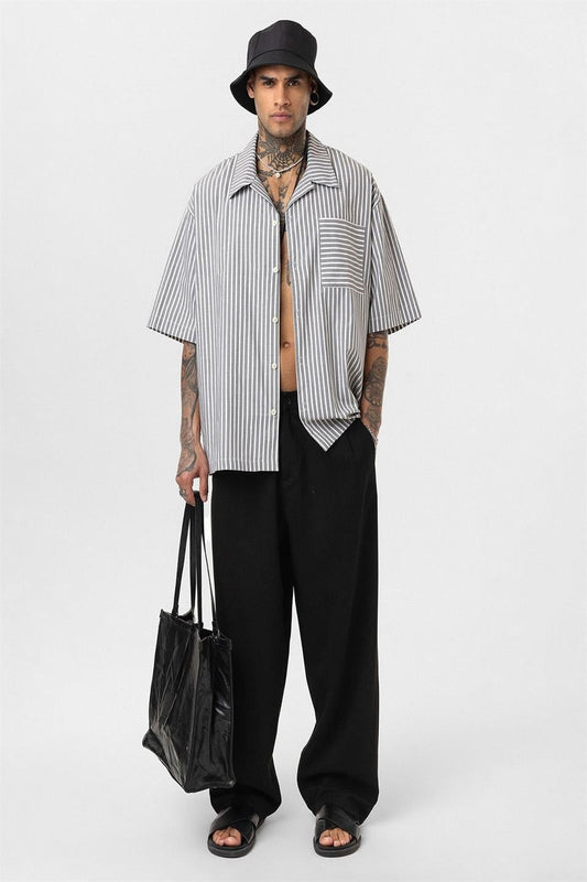 Striped Short-Sleeve Oversized Shirt