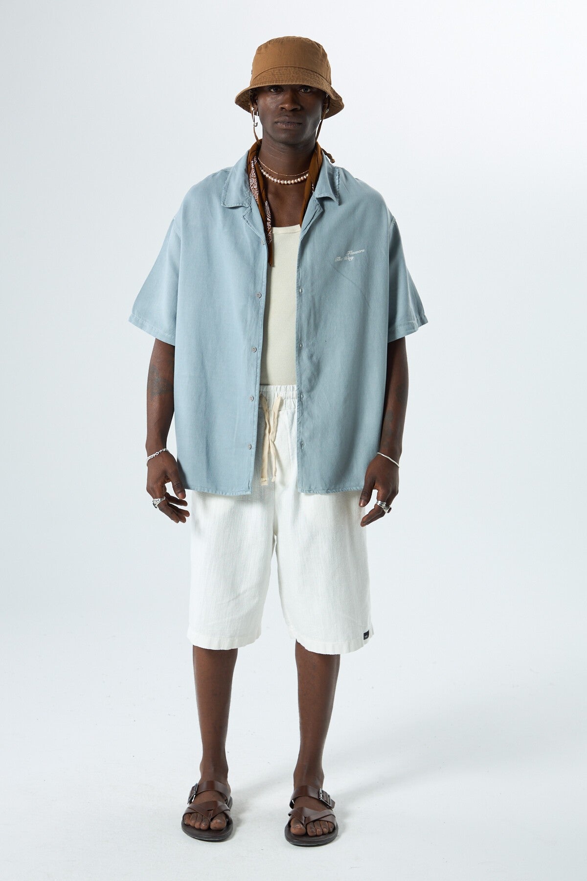 Oversized Short-Sleeve Shirt with Back Print, No Pockets, Washed Finish