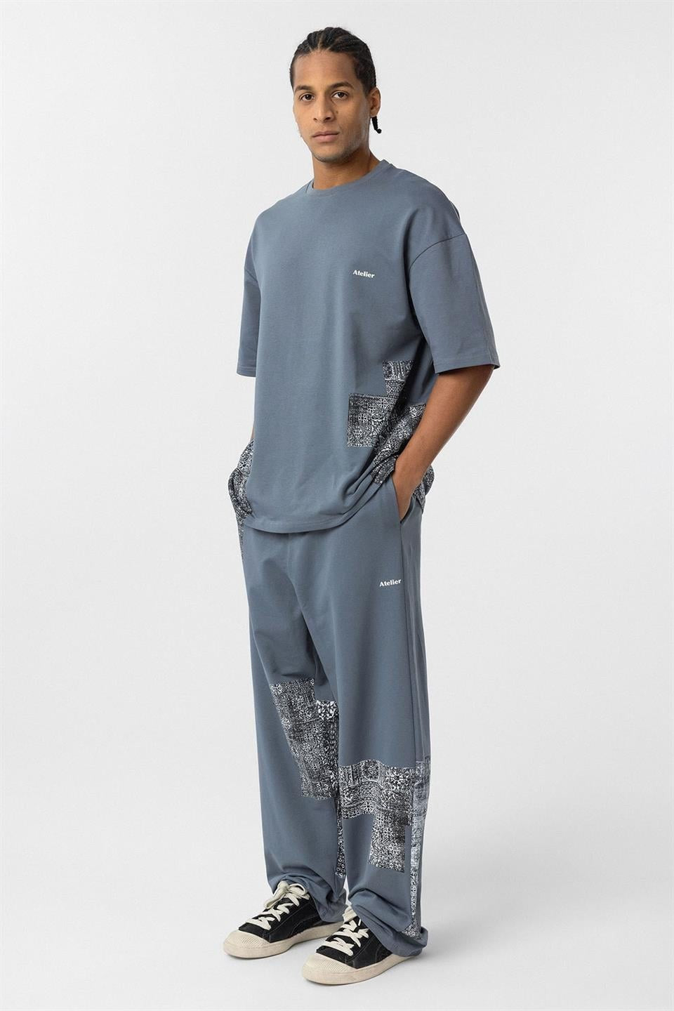 Oversized Sweatsuit Set with Ethnic Patterns