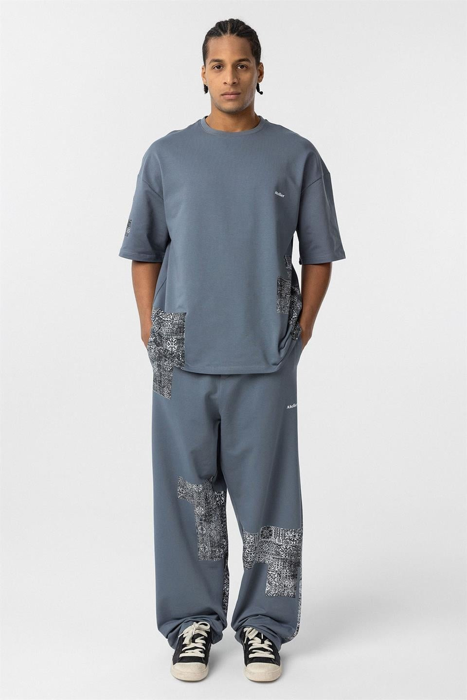 Oversized Sweatsuit Set with Ethnic Patterns