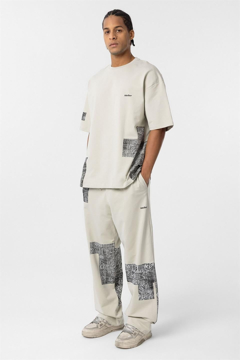 Oversized Sweatsuit Set with Ethnic Patterns