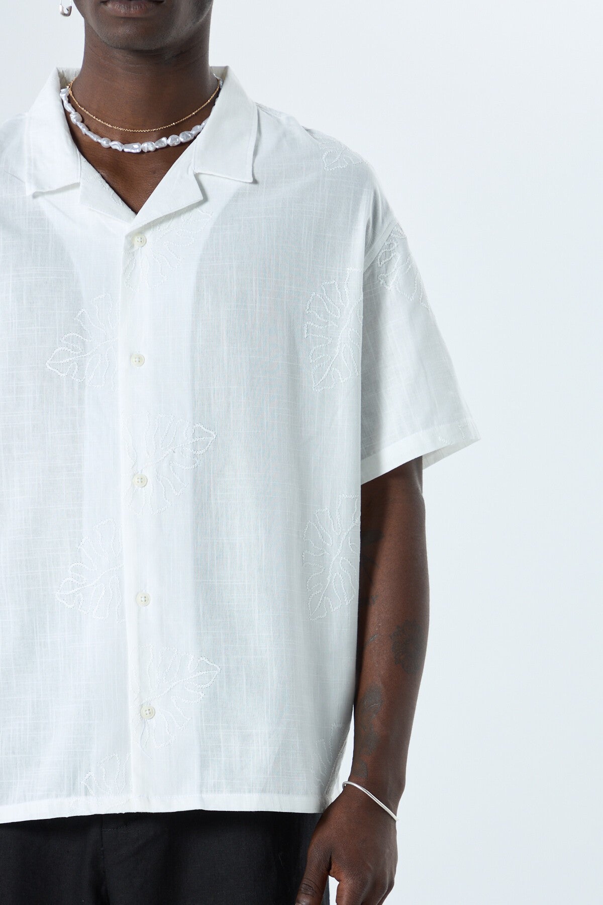 Oversized Linen Shirt with Embroidery Details
