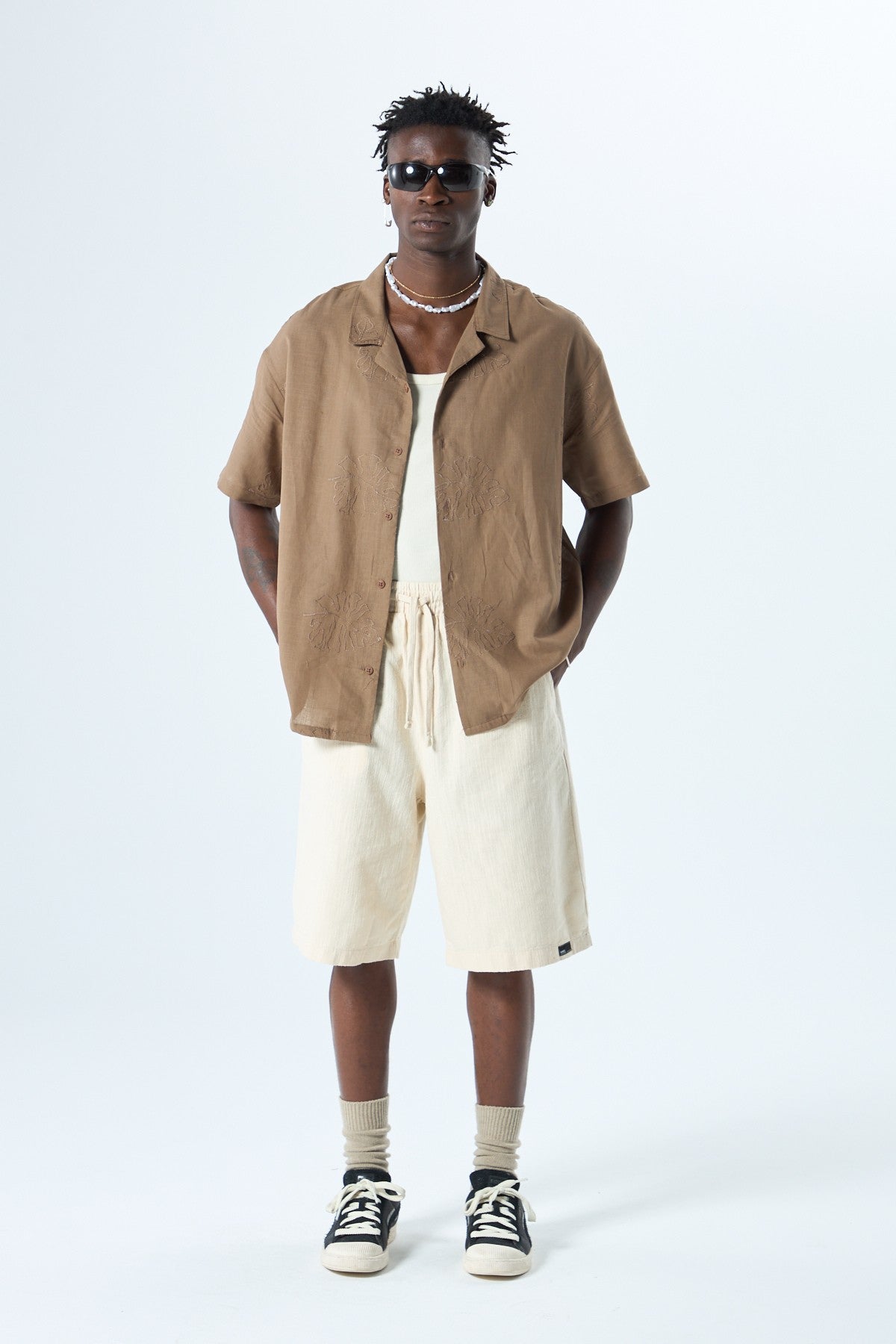 Oversized Linen Shirt with Embroidery Details