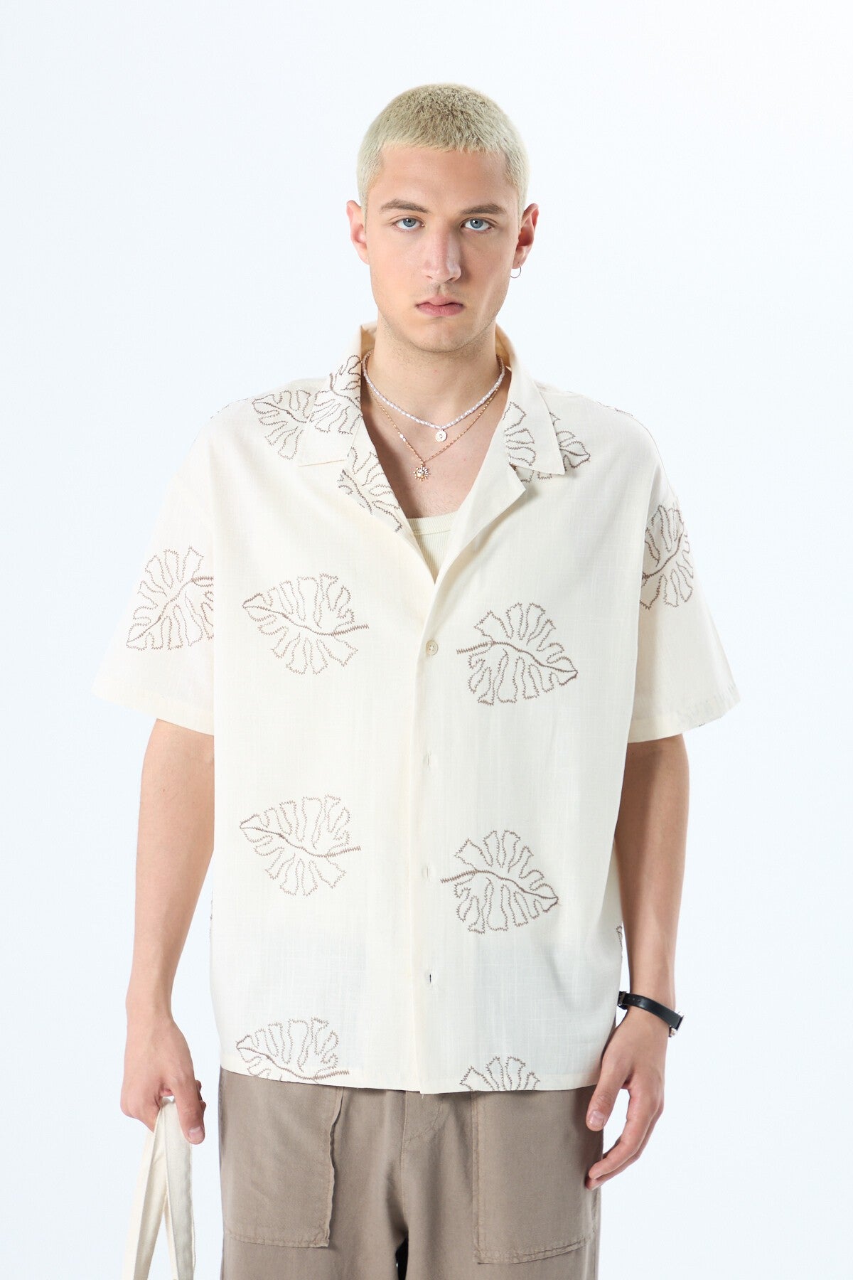 Oversized Linen Shirt with Embroidery Details