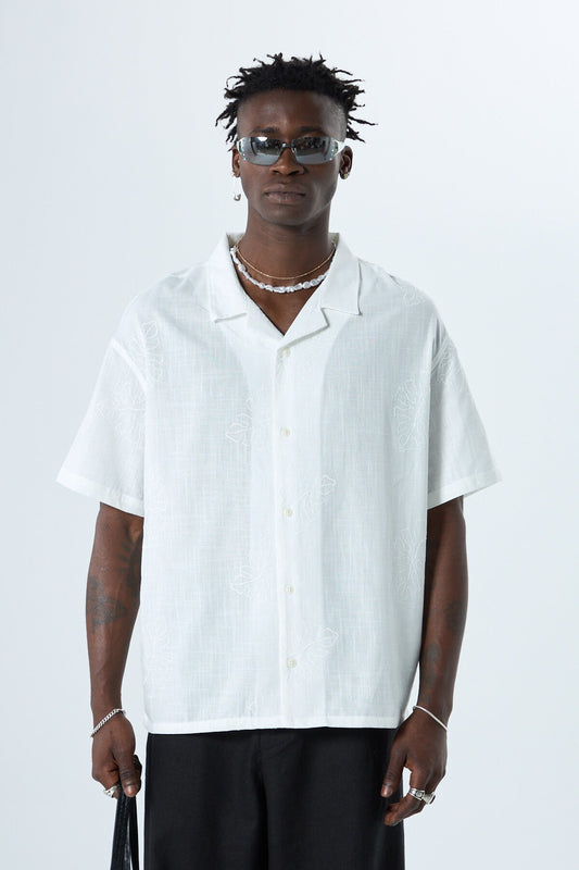 Oversized Linen Shirt with Embroidery Details