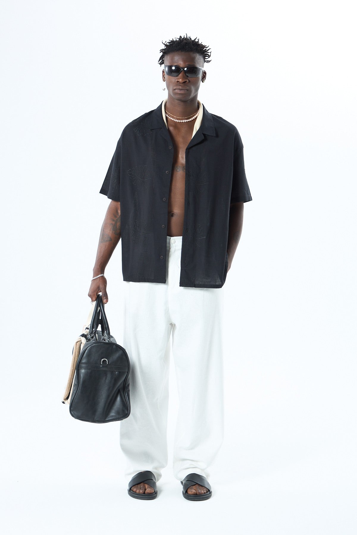 Oversized Linen Shirt with Embroidery Details