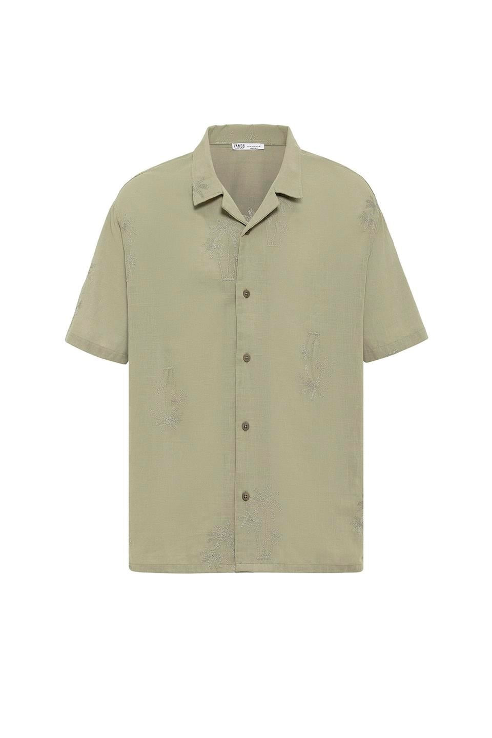 Oversized Short-Sleeve Shirt with Embroidery Details