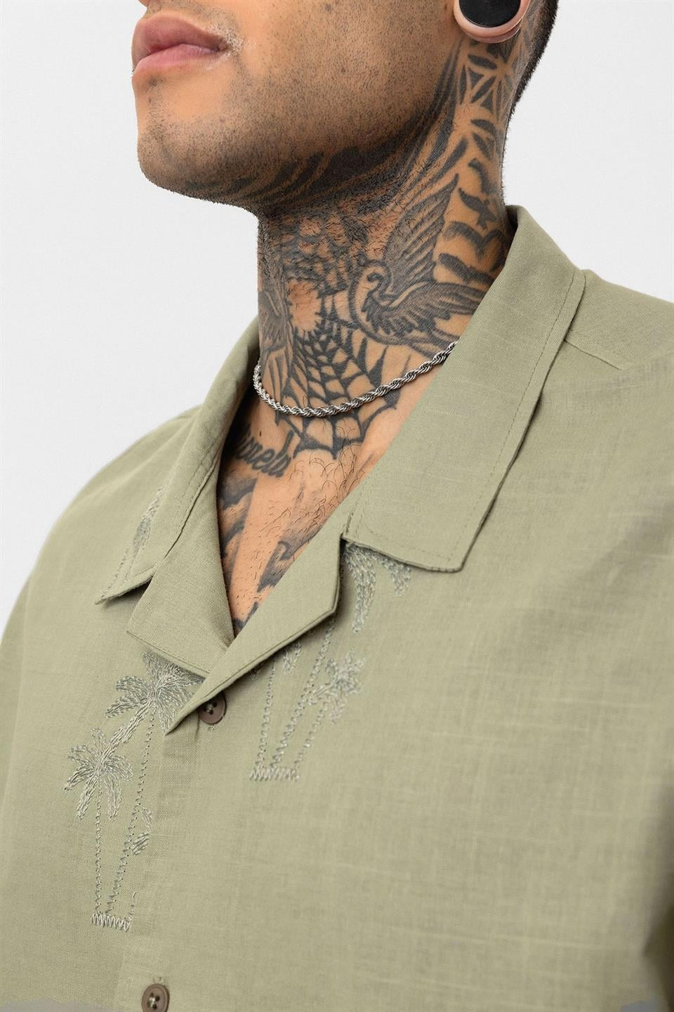 Oversized Short-Sleeve Shirt with Embroidery Details