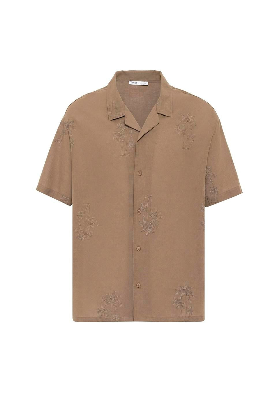 Oversized Short-Sleeve Shirt with Embroidery Details