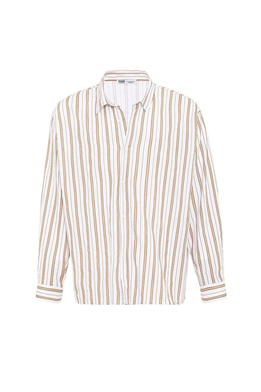 Striped Long-Sleeved Oversized Linen Shirt
