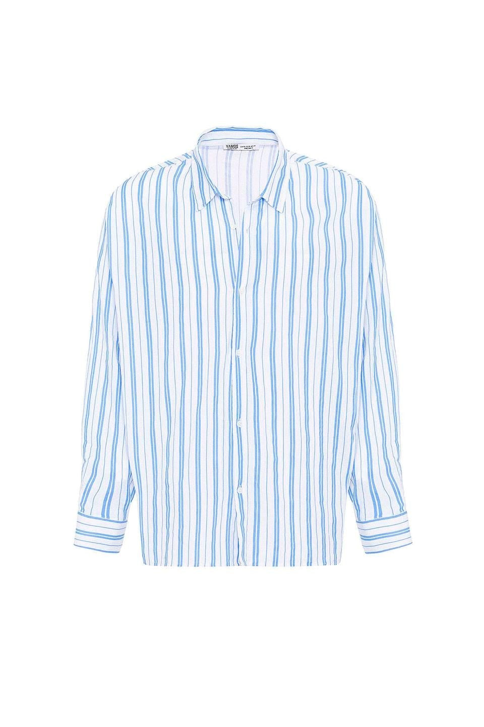 Striped Long-Sleeved Oversized Linen Shirt