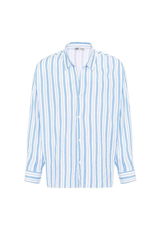 Striped Long-Sleeved Oversized Linen Shirt
