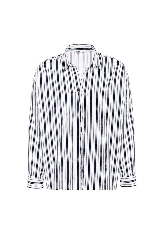 Striped Long-Sleeved Oversized Linen Shirt