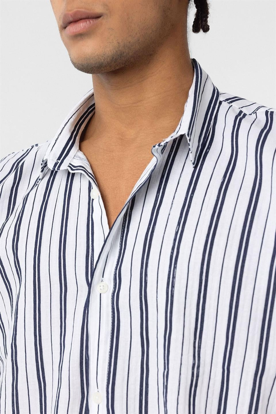 Striped Long-Sleeved Oversized Linen Shirt