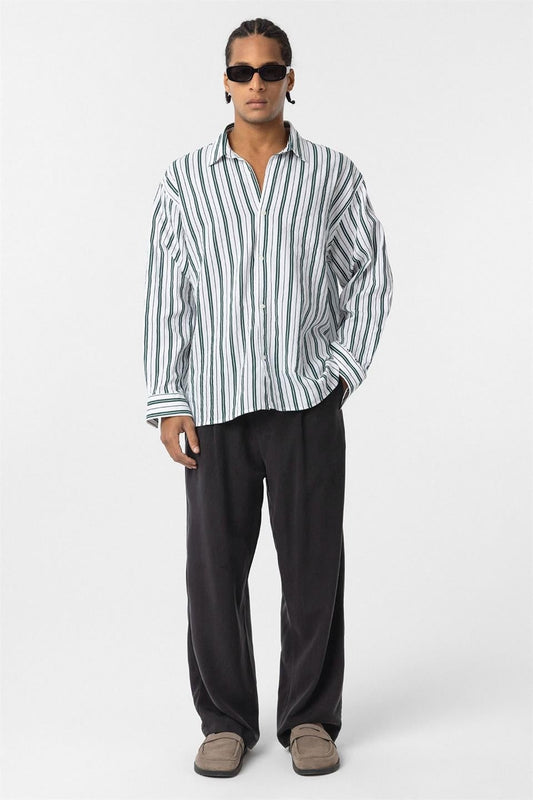 Striped Long-Sleeved Oversized Linen Shirt