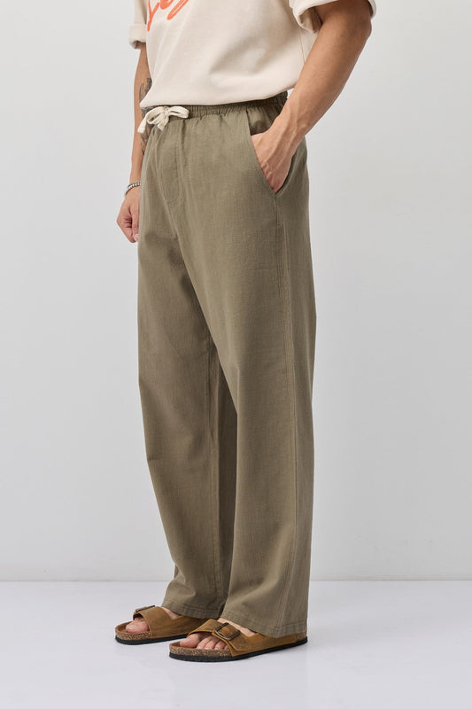 Lace-Up Baggy-Fit Linen Pants