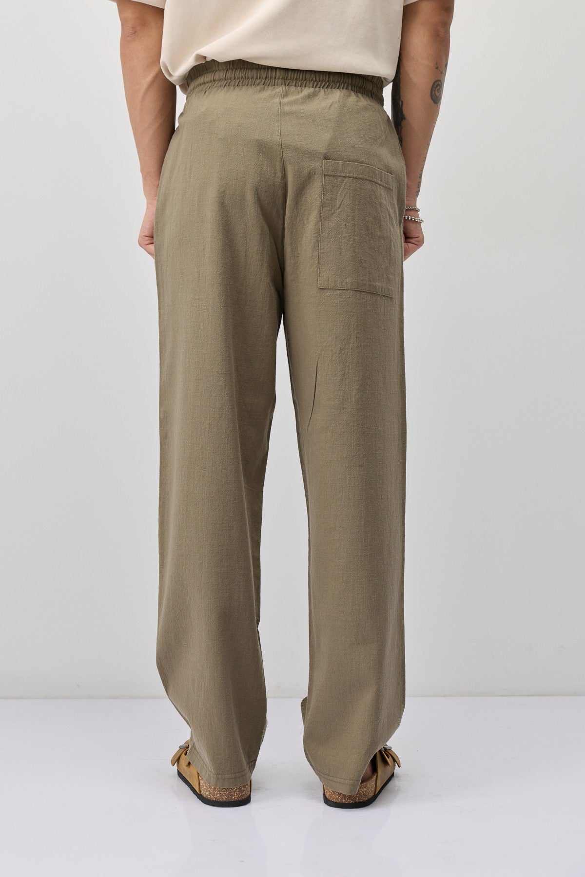 Lace-Up Baggy-Fit Linen Pants