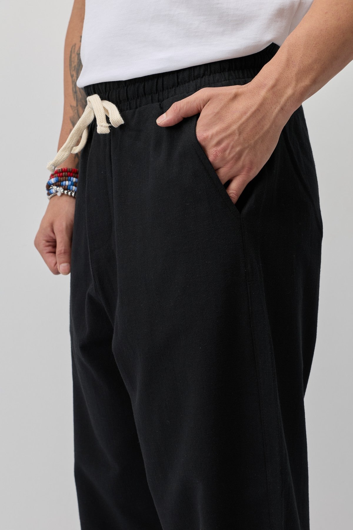 Lace-Up Baggy-Fit Linen Pants