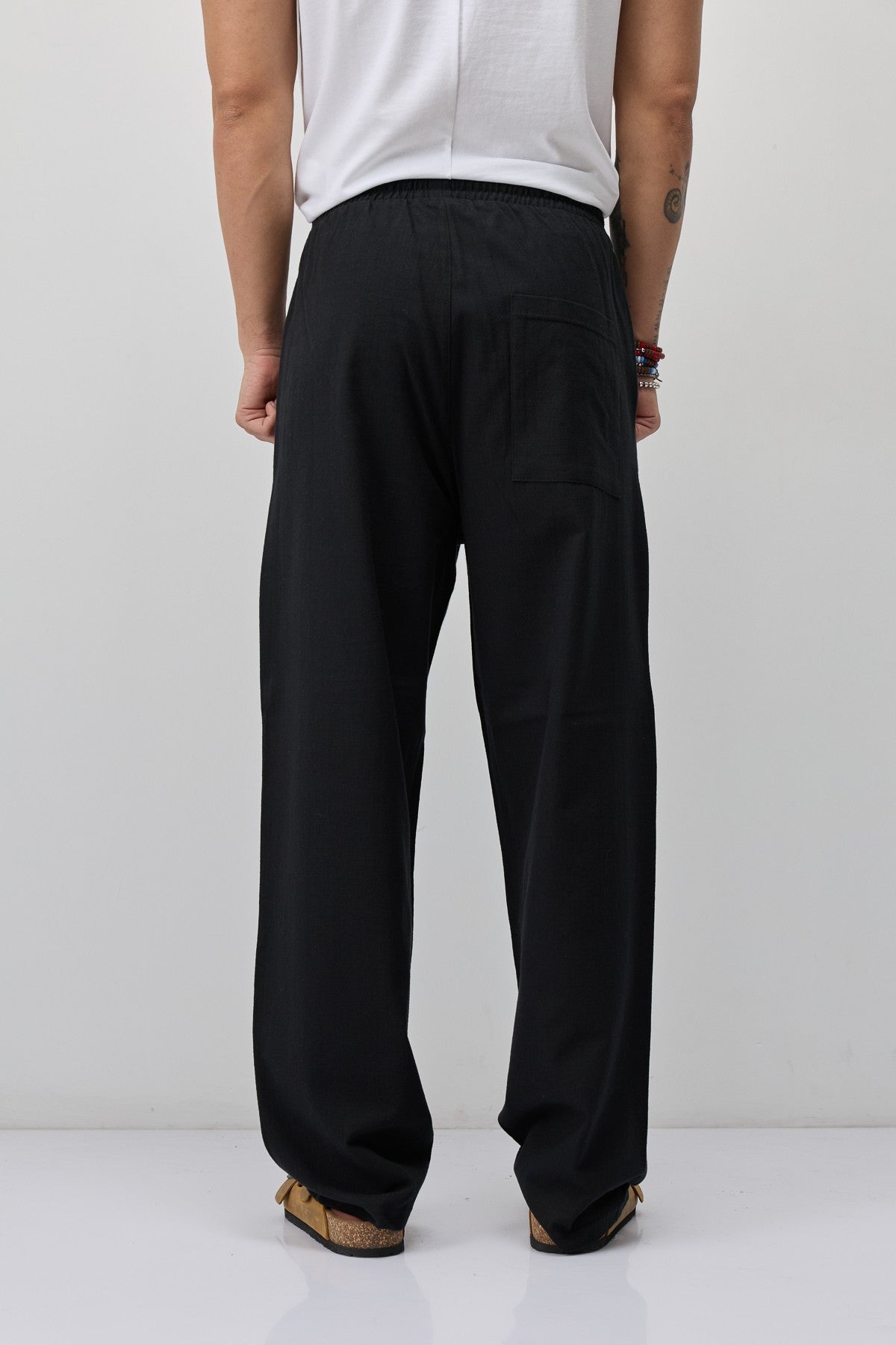 Lace-Up Baggy-Fit Linen Pants