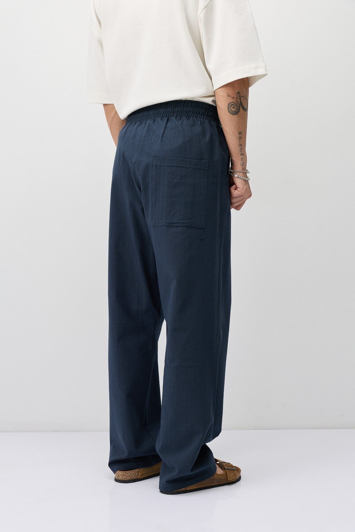 Lace-Up Baggy-Fit Linen Pants