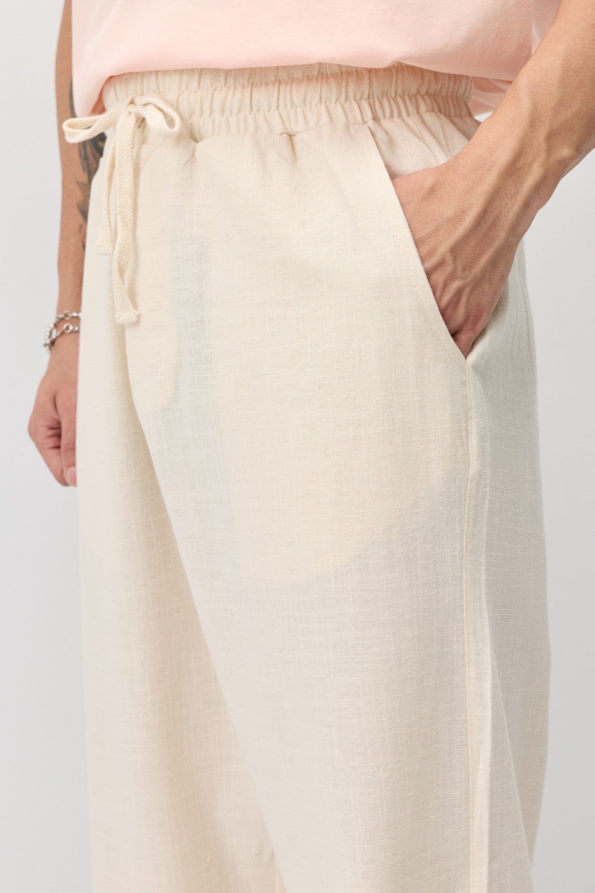 Lace-Up Baggy-Fit Linen Pants