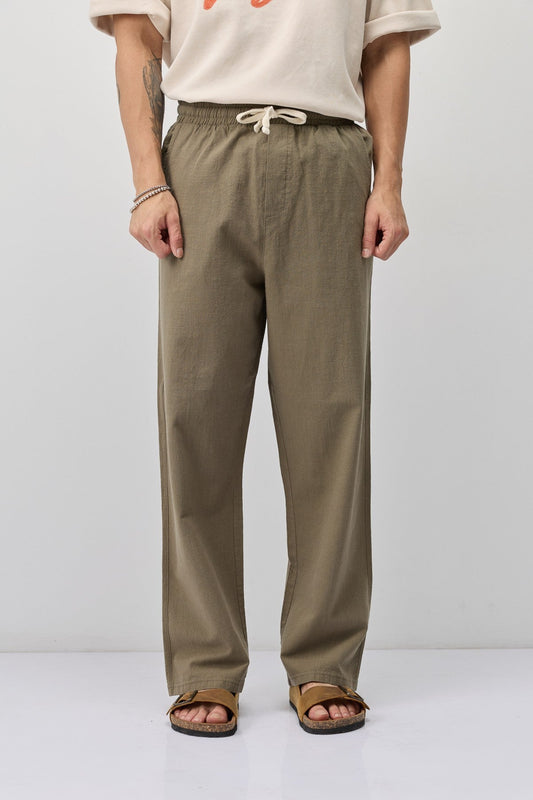 Lace-Up Baggy-Fit Linen Pants