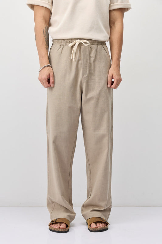 Lace-Up Baggy-Fit Linen Pants