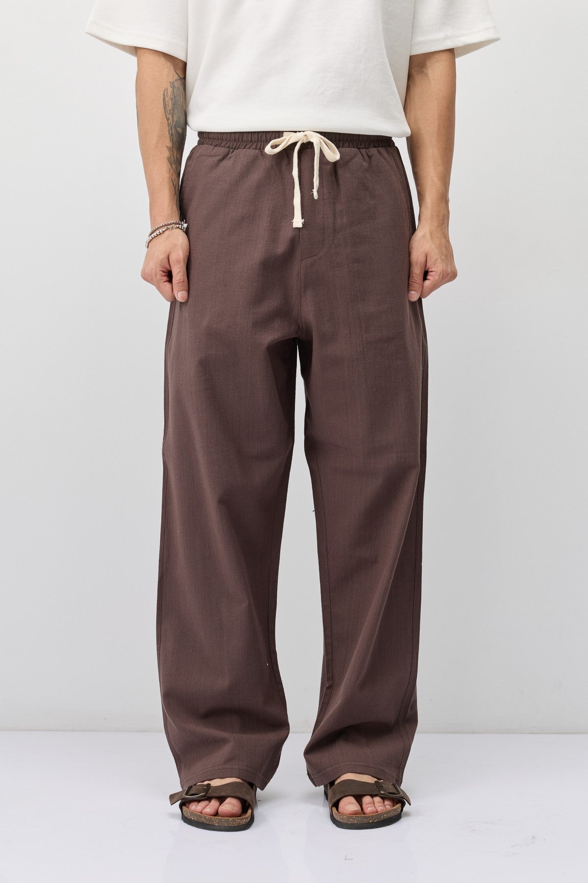 Lace-Up Baggy-Fit Linen Pants