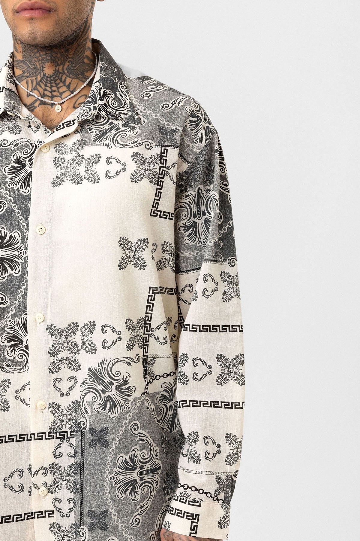 Oversized Shirt with Ethnic Patterns