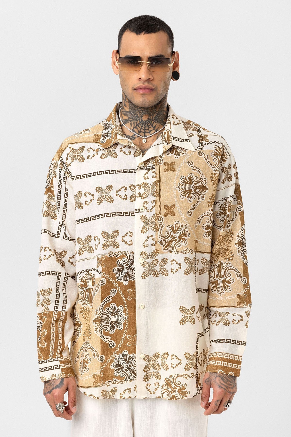 Oversized Shirt with Ethnic Patterns
