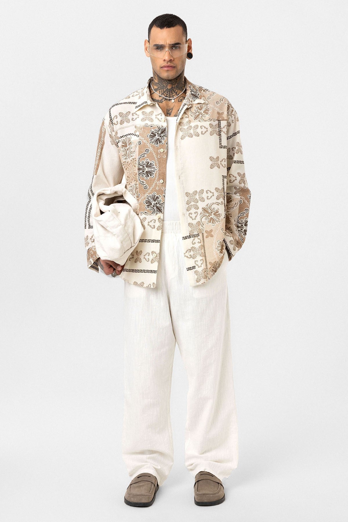 Oversized Shirt with Ethnic Patterns