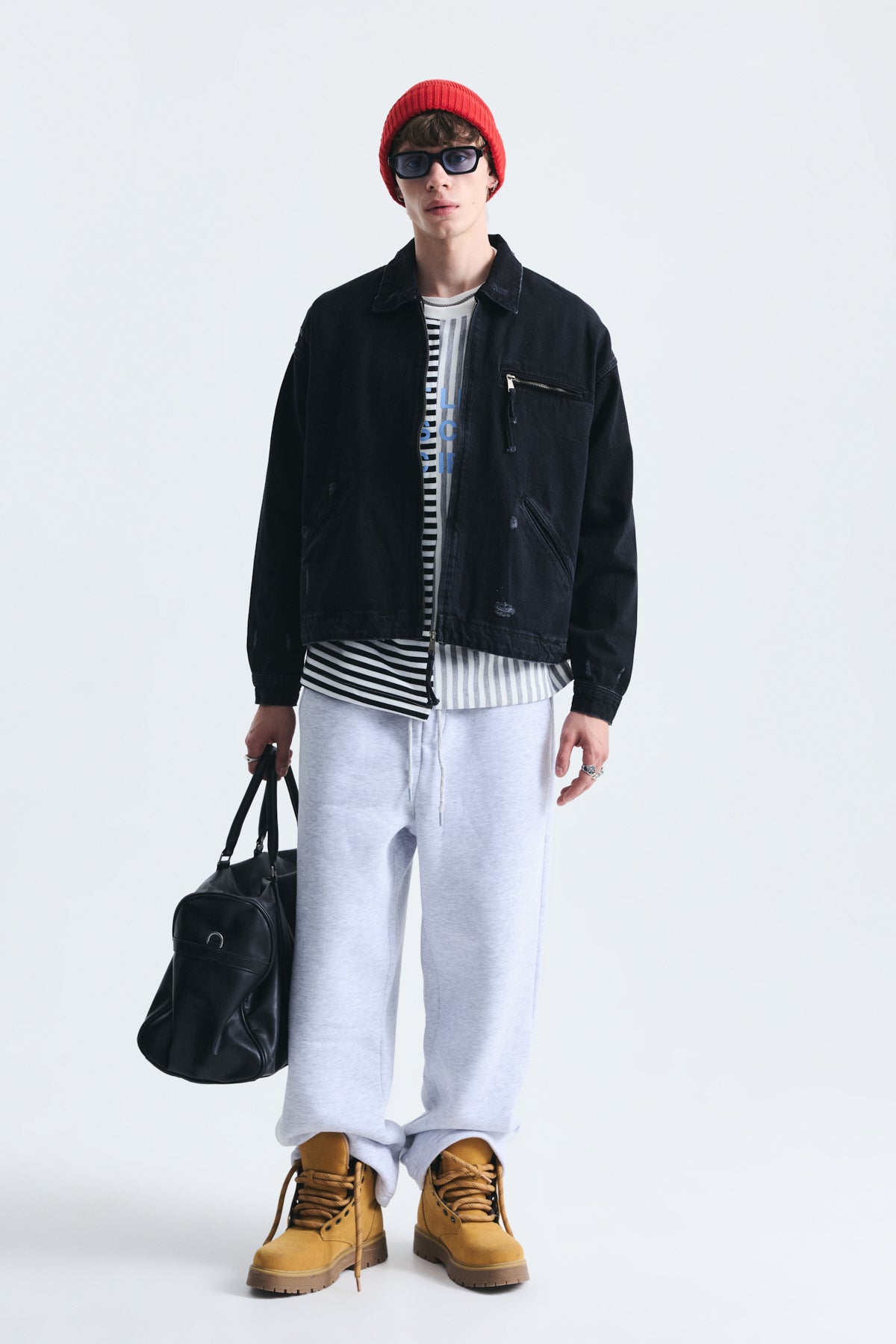 Oversized Zipper-Front Denim Jacket