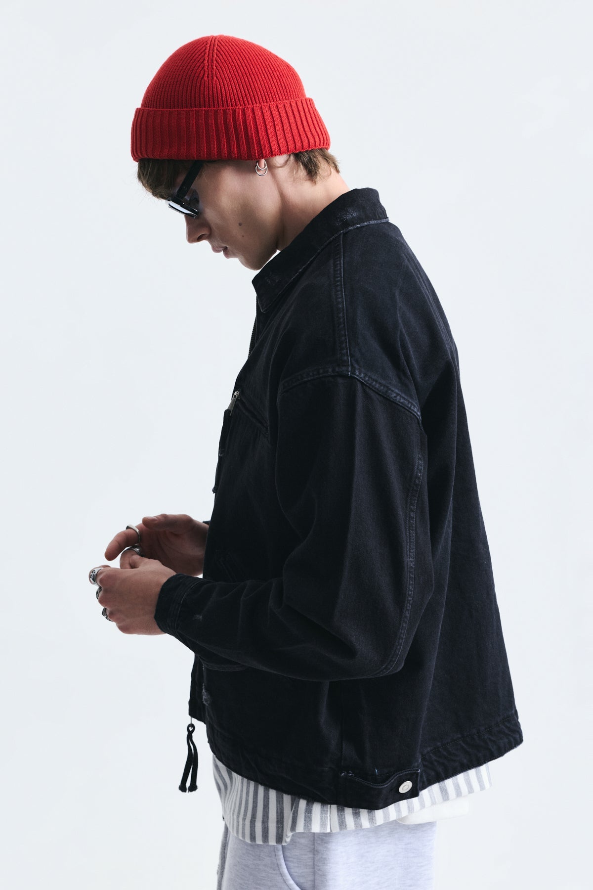Oversized Zipper-Front Denim Jacket