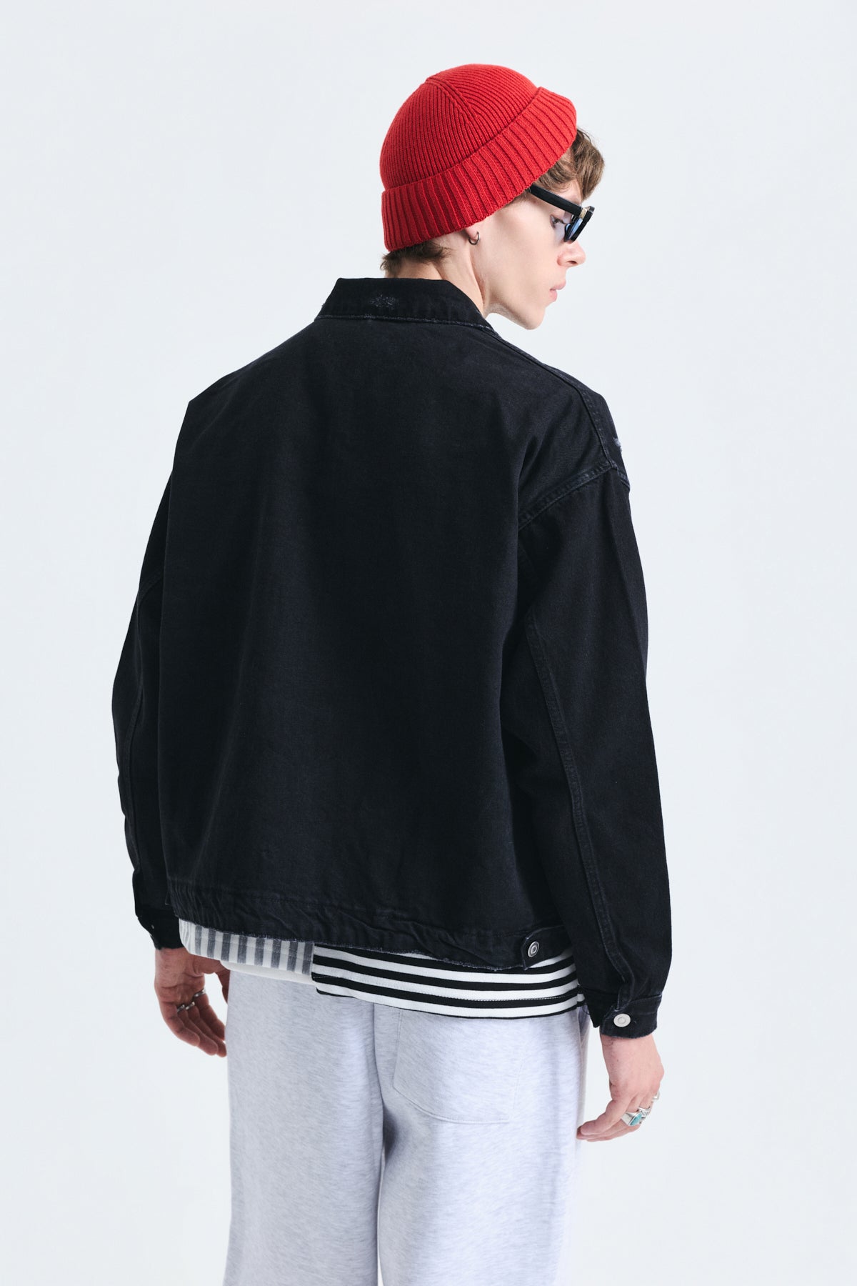 Oversized Zipper-Front Denim Jacket