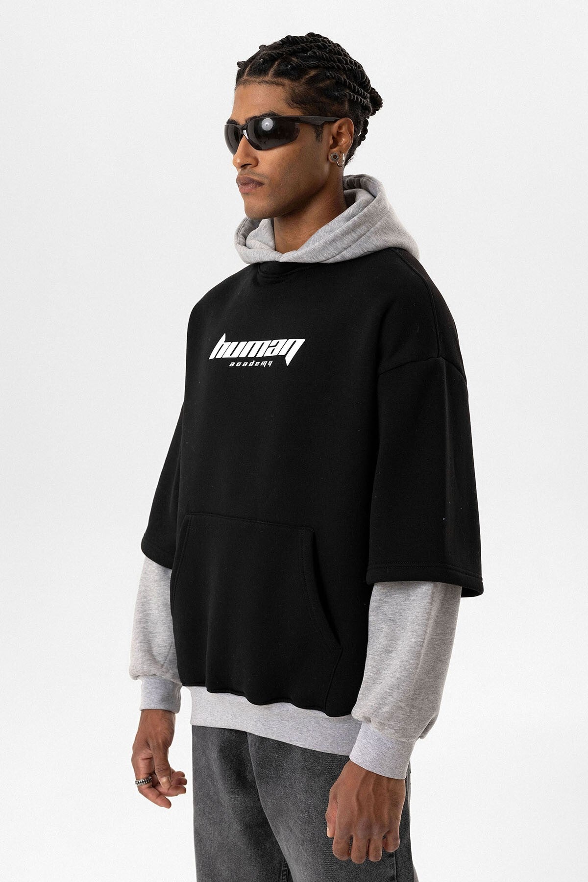 Oversized Sweatshirt with Printed Double-Sleeve Detail