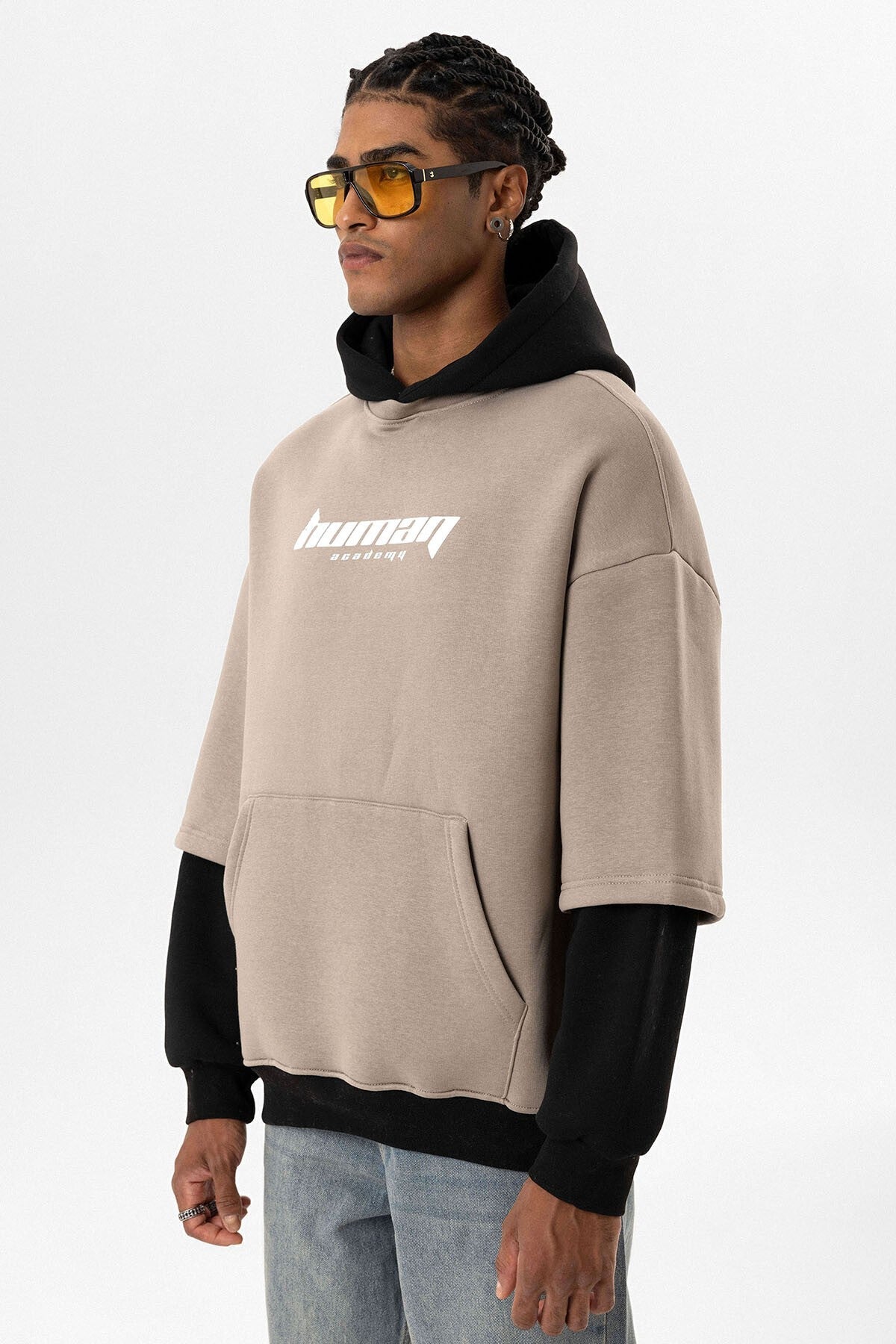Oversized Sweatshirt with Printed Double-Sleeve Detail