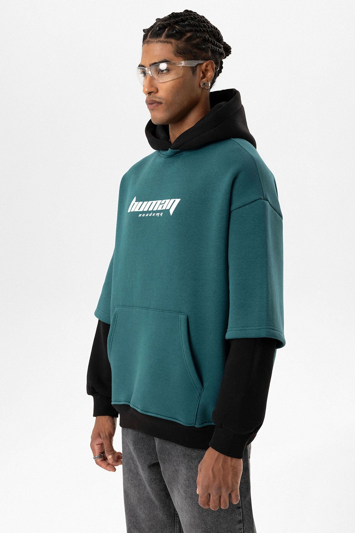 Oversized Sweatshirt with Printed Double-Sleeve Detail