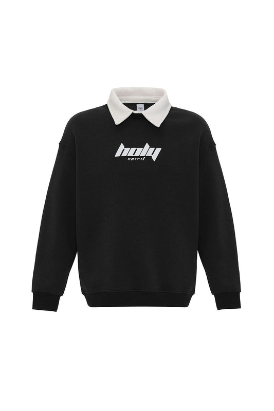Oversized Printed Sweatshirt with a Polo Collar