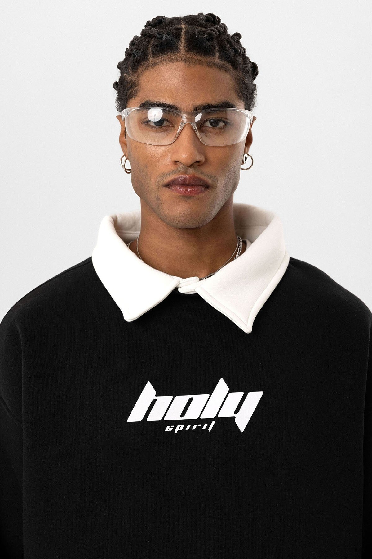 Oversized Printed Sweatshirt with a Polo Collar